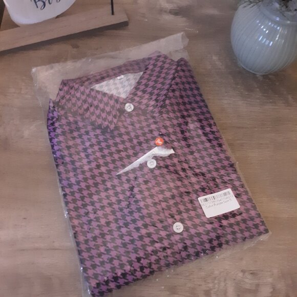 Men's Houndstooth Pattern Bottom Down Long Sleeve Dress Shirt - Size: S - Picture 7 of 9